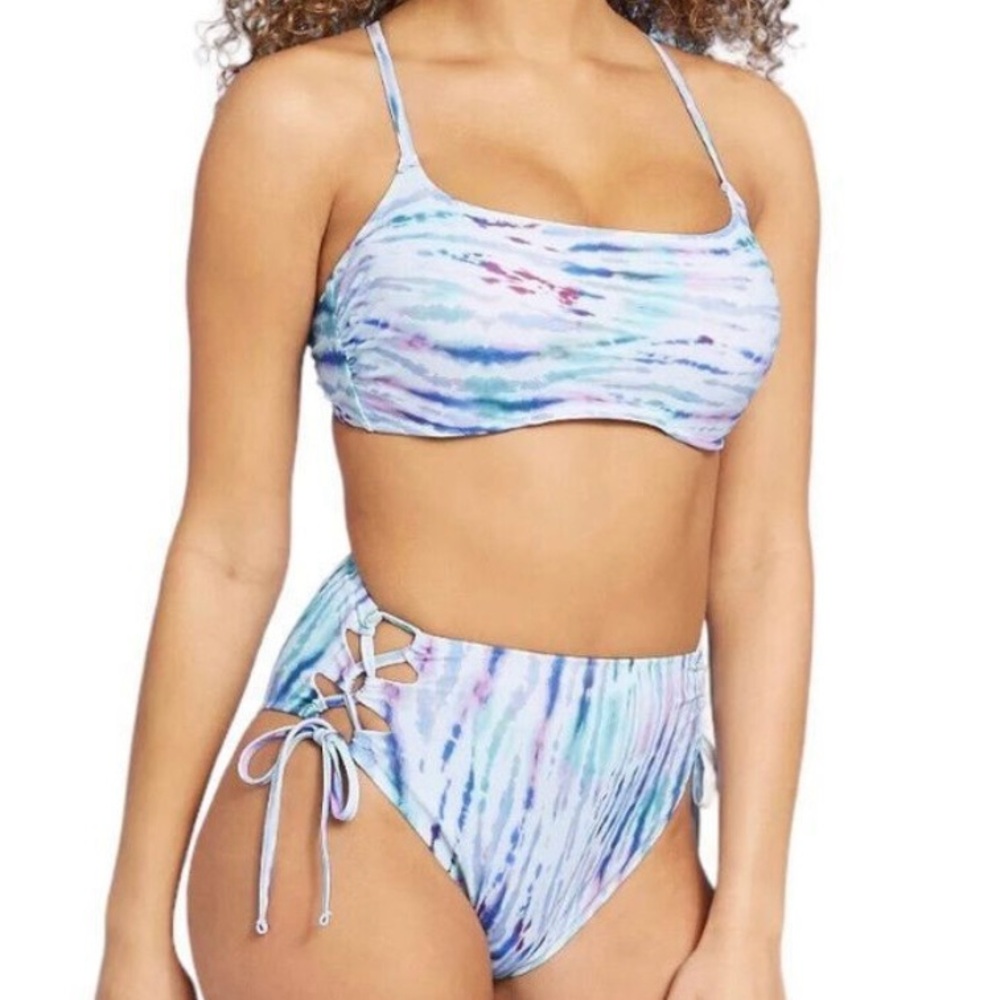 Shade & Shore Blue Tie Dye Underwire High Waist Bikini Set Women’s Small